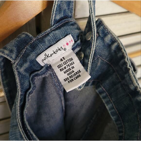 Girls Denim Dress Polka Tots Size 4T Jean 4 Toddler Overall Skirt Cotton - Picture 4 of 4